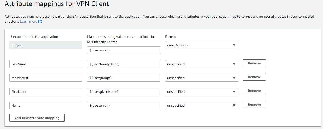 Single Sign on VPN Client Attributes